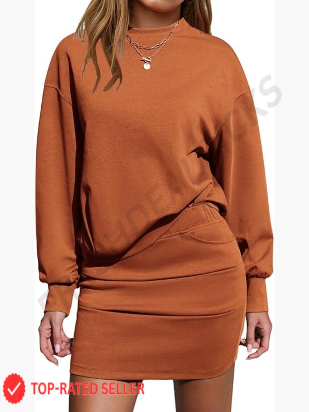 Mock Neck Sweatshirt Skort Set Long Sleeve Two Piece Casual Lounge Outfit